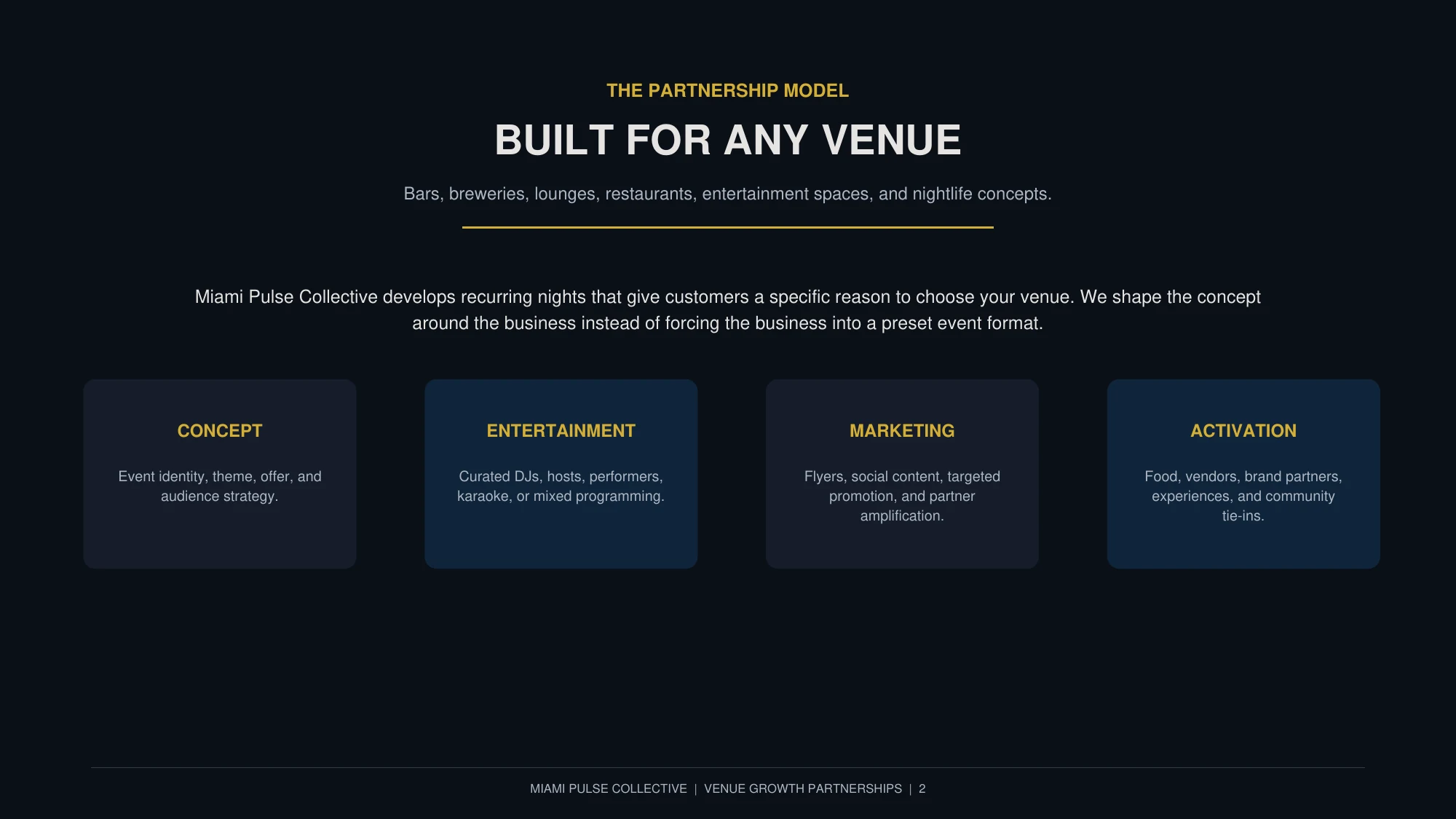 Miami Pulse Collective venue growth partnership deck page 2