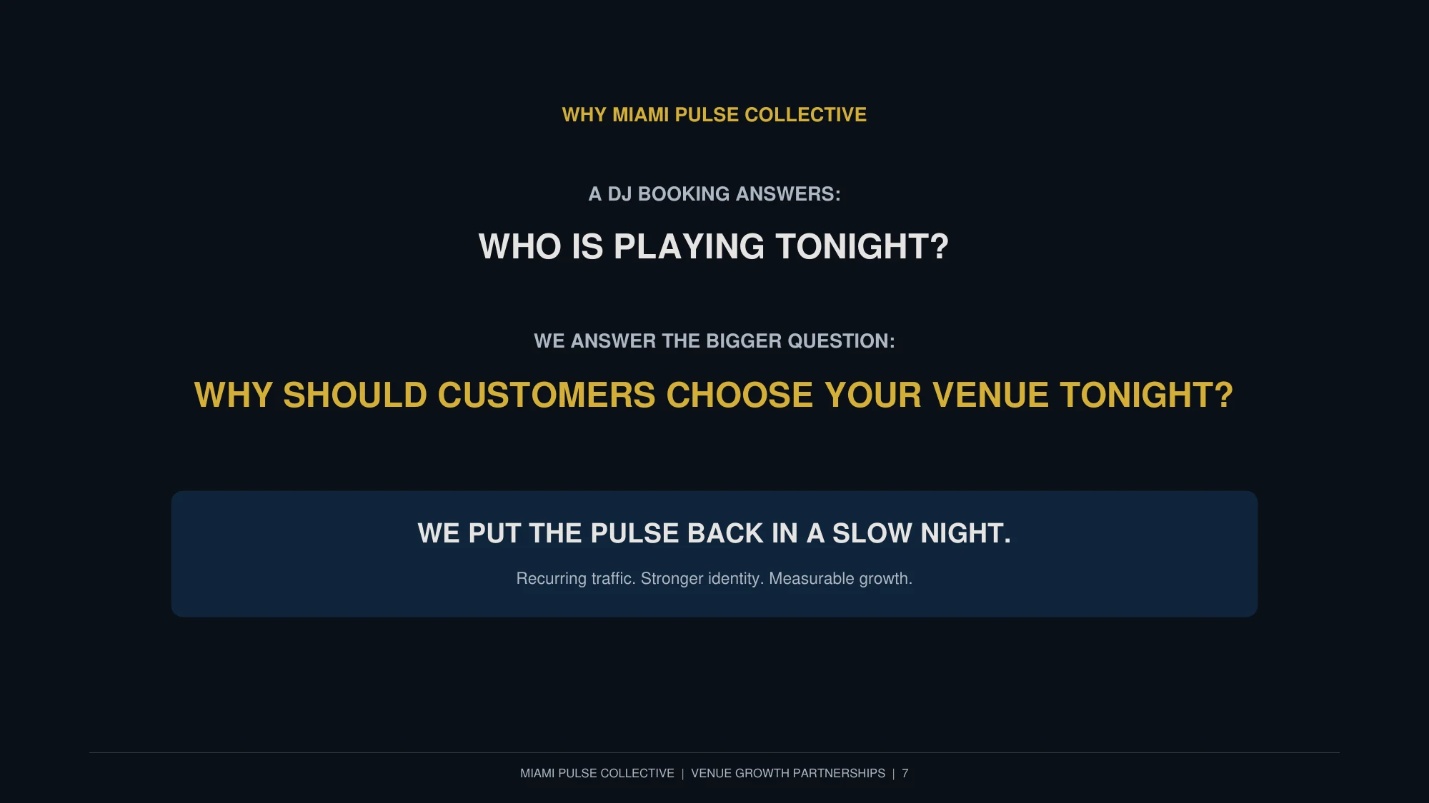 Miami Pulse Collective venue growth partnership deck page 7