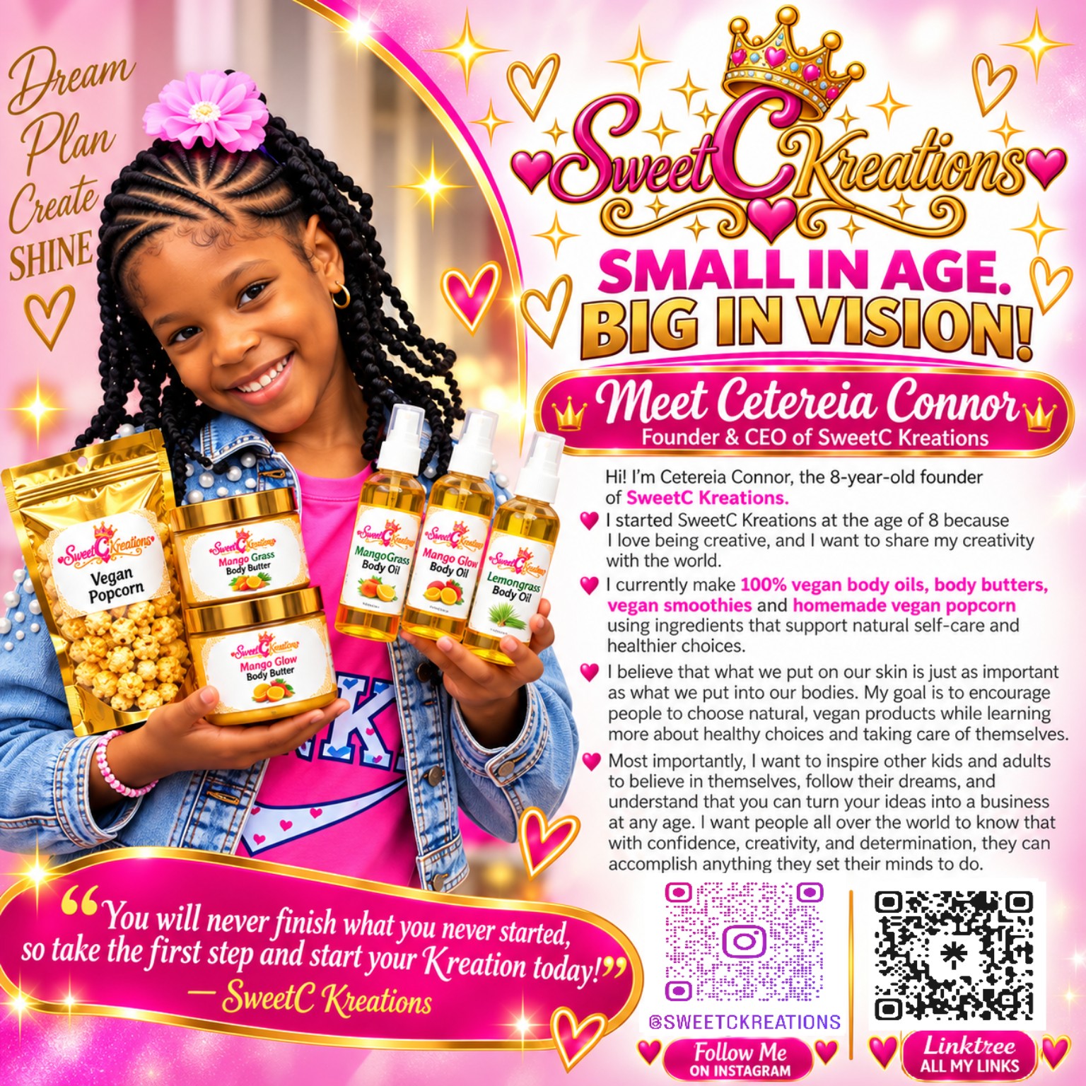 SweetC Kreations bio and QR codes